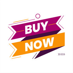 Crisp White Banner Layout with Buy Now Text and Dynamic Geometric Ribbons. Pink and Yellow Editable Banner.