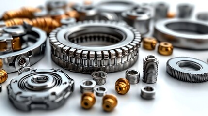 Close-up of various metallic machine parts