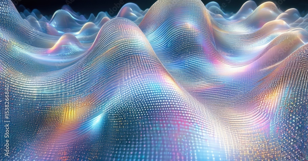 Poster abstract landscape. flowing waves, bright colors, digital art. complex patterns create futuristic te