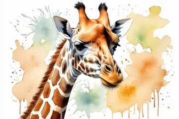 giraffe animal watercolor illustration with paint splashes