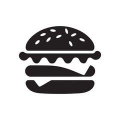 Hamburger vector icon silhouette with bun cheese lettuce and meat in fast food style illustration