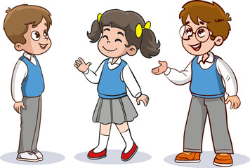 vector illustration of cute small group of students talking together