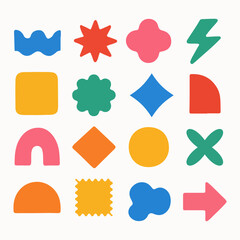 Set color figure pencil. Hand-drawn crayon design elements: round, square, and triangular shapes in a fun, kid-friendly style with ample copy space. 
