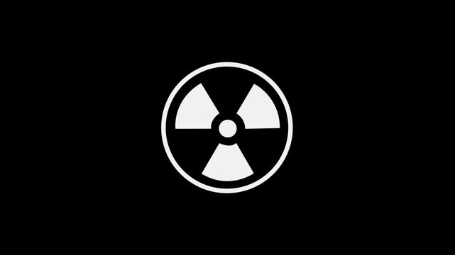 white radioactive hazard symbol on black background. Animated nuclear nuke hazardous material missile warning icon symbol. 