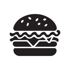 Hamburger vector icon silhouette with bun cheese lettuce and meat in fast food style illustration