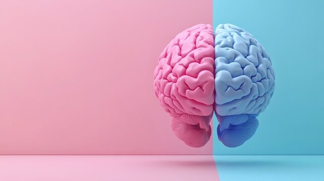 soft color 3D render of brain with clean broken line highlighting stroke location, large empty copy space on side