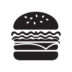 Hamburger vector icon silhouette with bun cheese lettuce and meat in fast food style illustration