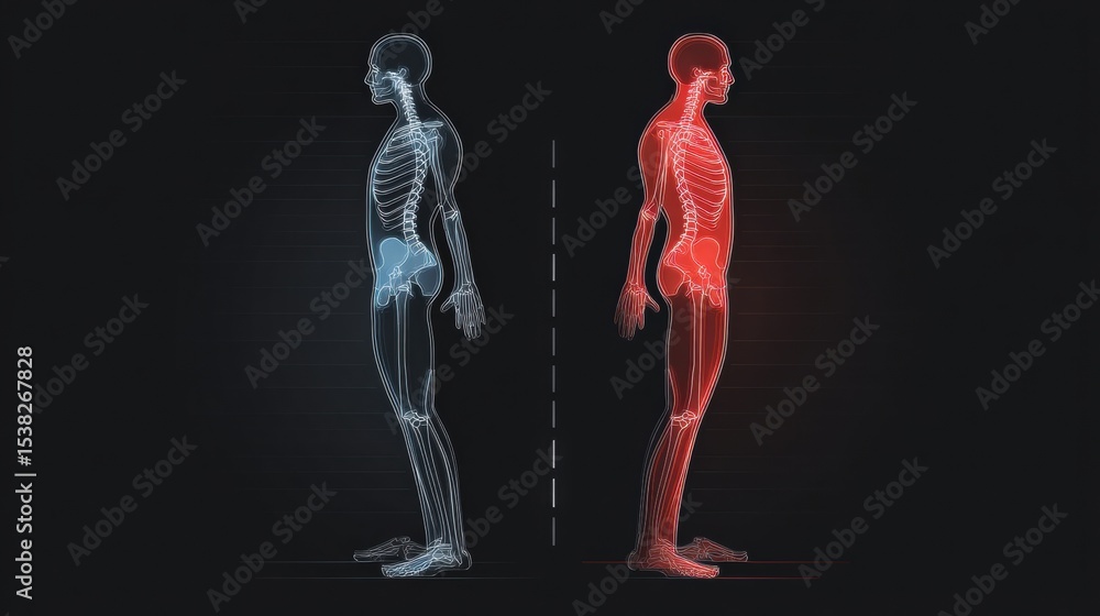 Aufkleber Symptoms Visualization on Body Silhouette Showing Left and Right Split for Comparative Analysis of Physical Conditions and Health Indications