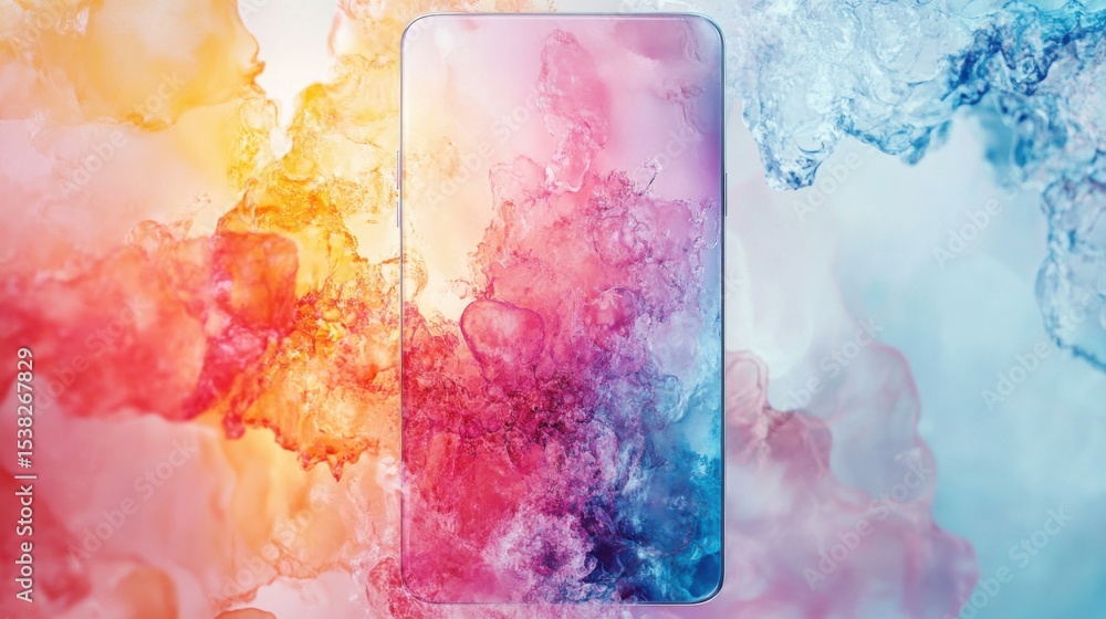 Poster colorful abstract smartphone display in vibrant studio setting