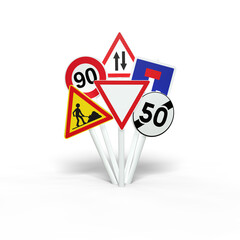 panneaux routiers en groupe, apprendre le code de la route, illustration 3D sur fond transparent