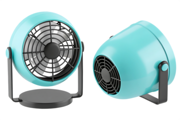 Two teal mini fans isolated on a white background png ai generated