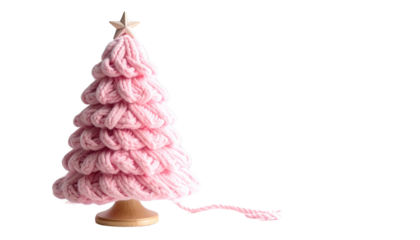 Pink Yarn Christmas tree on transparent Background.