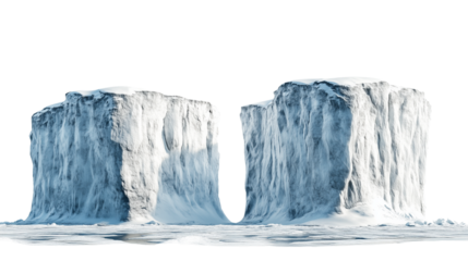 Iceberg, blue ice mountain with white snow and deep crevasses, steep terrain of ice, glacier landscape, blue ice mountain covered in snow, on a transparent backgrounds