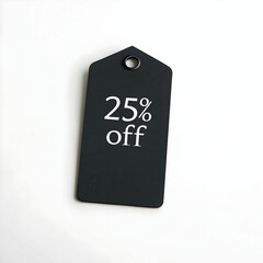 sale tag  25% of on black tag  isolated on white background