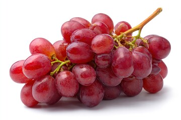Fototapeta premium A bunch of red grapes clustered together with a small stem visible on a white background