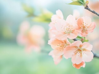 Fototapeta premium Blossoming peach flowers herald the arrival of spring a delicate promise of renewal against a pastel