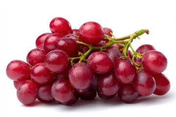Fototapeta premium A bunch of red grapes with green stems on a white background
