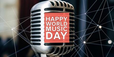 Happy world music day retro microphone image