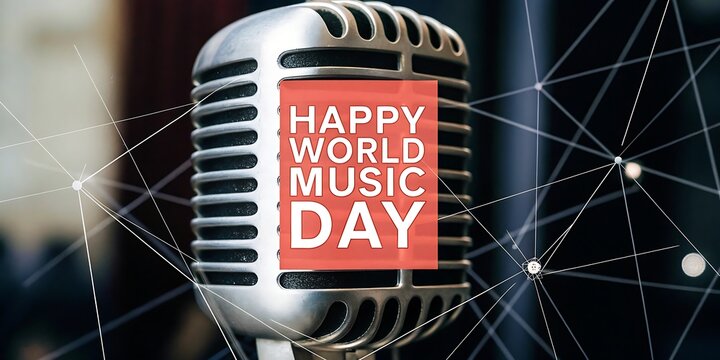 Happy world music day retro microphone image