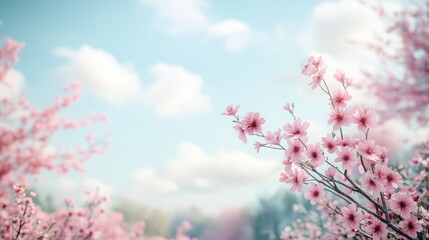 Fototapeta premium Blooming cherry blossoms herald spring s arrival a scene of tranquil beauty against a pastel sky