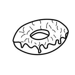 simple black and white line drawing cartoon donut. Vector illustration