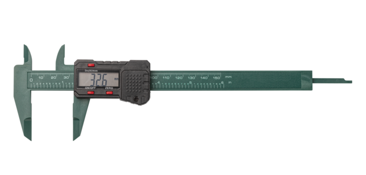 Digital caliper showing measurement on transparent background
