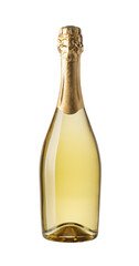 Champagne bottle with gold foil on transparent background