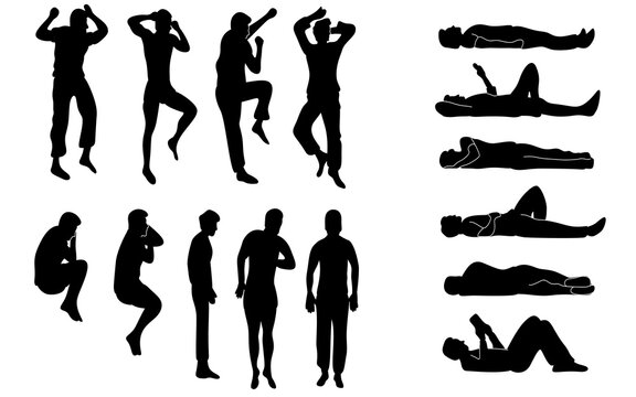 man sleeping with different position hand drawn clip art design