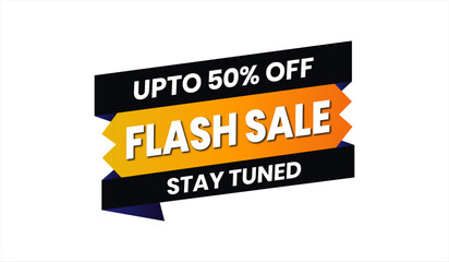 Flash Sale Banner with Geometric Ribbons and Bold Text on a Clean White Background. Orange and Black Editable Banner.