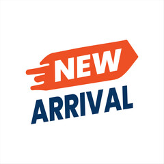 Vibrant New Arrival Ribbon Tag Set on Layered Geometric Shapes for Promotional Vector Design. Editable Blue and Orange Banner.