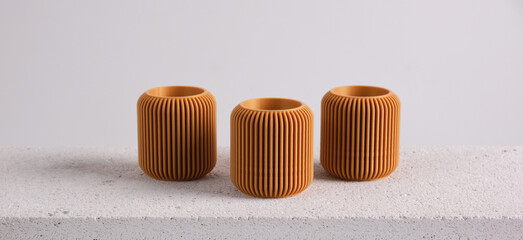 3D-printed candle holder modern background innovative product design Future, tech and polymer prototype, model and creative innovation, science