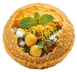 Delicious Filled Pani Puri Shell with Savory Ingredients and Sauce