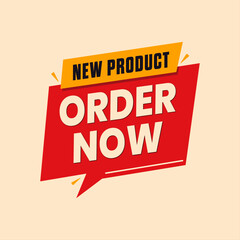Order Now Typography Banner Set Against Colorful Ribbons and Geometric Layout. Red and Yellow Editable Banner.