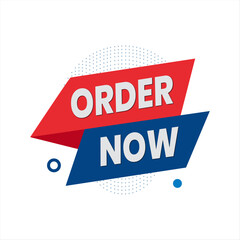 Modern Vector Banner with Order Now Callout and Angular Ribbon Accents. Red and Blue Editable Banner.