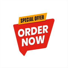 Order Now Text Banner on Decorative Vector with Abstract Shapes and Ribbon Elements. Yellow and Red Banner Editable.