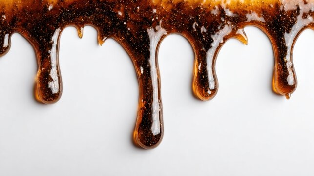 Golden Syrup Dripping Down Over White Background, Symbolizing Sweet Indulgence and Culinary Delights for Food Bloggers and Recipe Developers : Generative AI