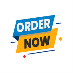 Promotional Order Now Banner with Vibrant Ribbons and Angular Geometric Shapes. Blue and Yellow Editable Banner.