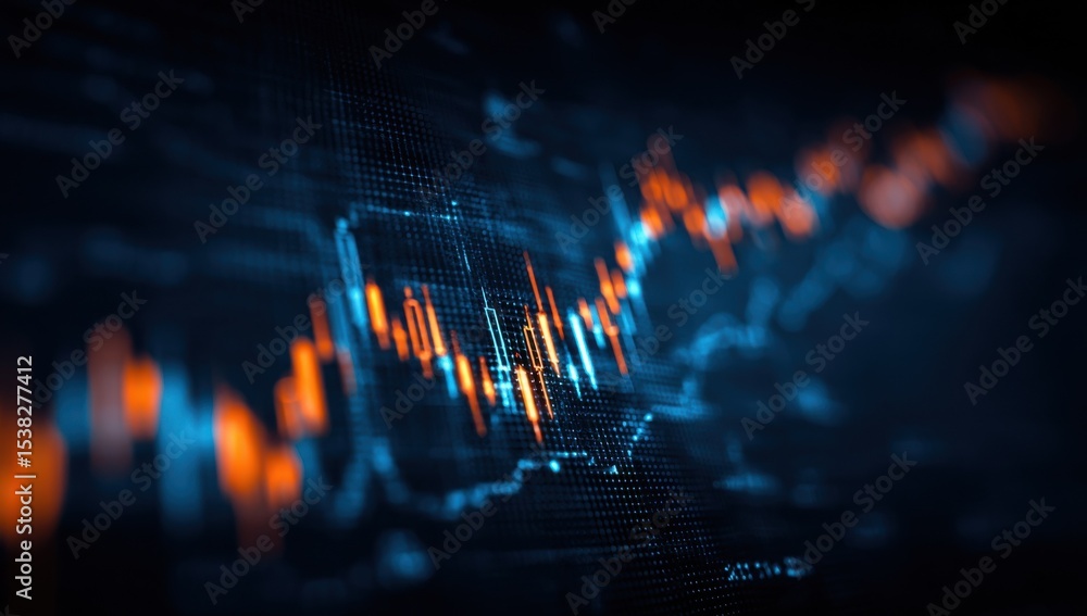 Poster abstract stock market chart with red and blue lines, illustrating financial analysis and investment 