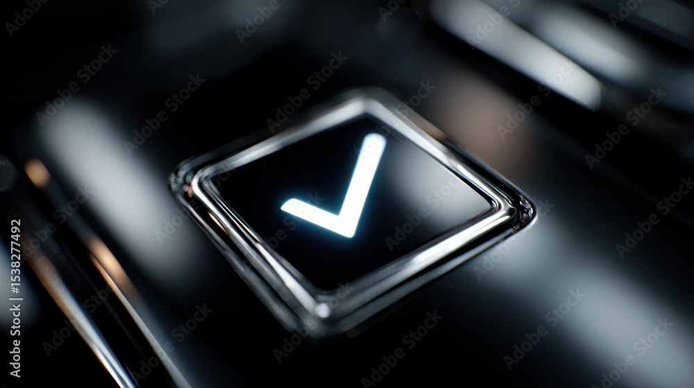 Aufkleber Illuminated Check Mark on a Dark Surface, Symbolizing Approval and Task Completion for Business Efficiency and Digital Transformation Projects : Generative AI