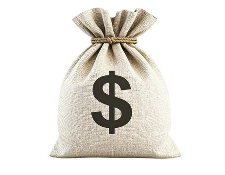 3D rendering of a money bag with a bold dollar sign perfect for finance wealth, and business Isolated on Transparent or White Background