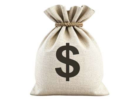 3D rendering of a money bag with a bold dollar sign perfect for finance wealth, and business Isolated on Transparent or White Background