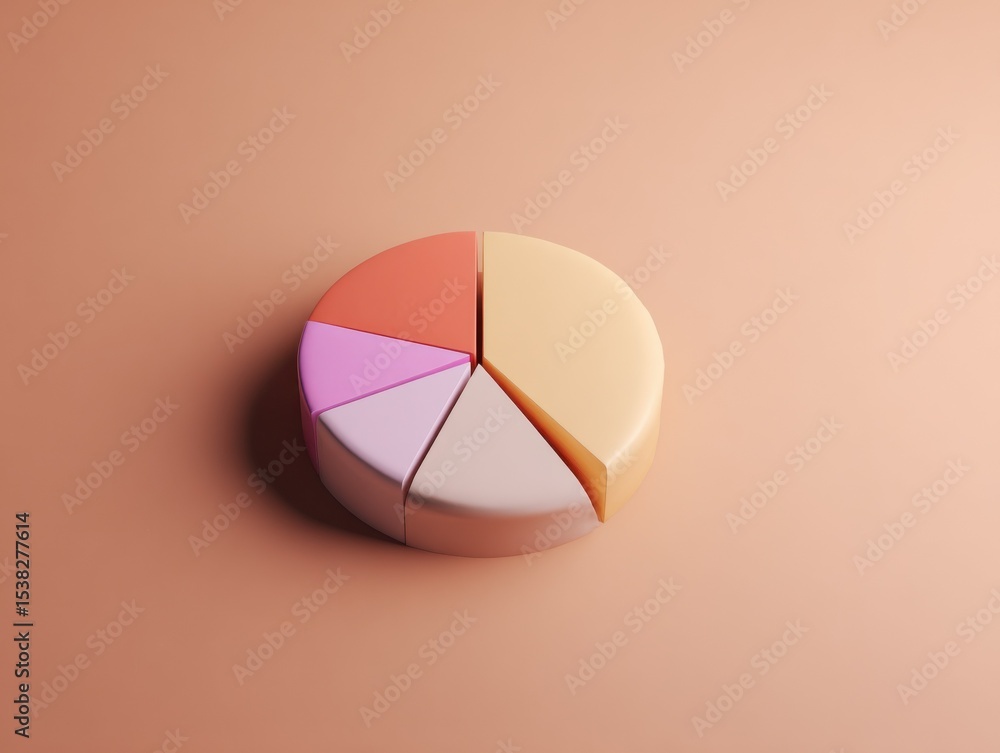 Poster Pastel-Colored Pie Chart on Peach Background, Visualizing Market Share and Financial Planning, Ideal for Data Presentation and Business Analysis : Generative AI