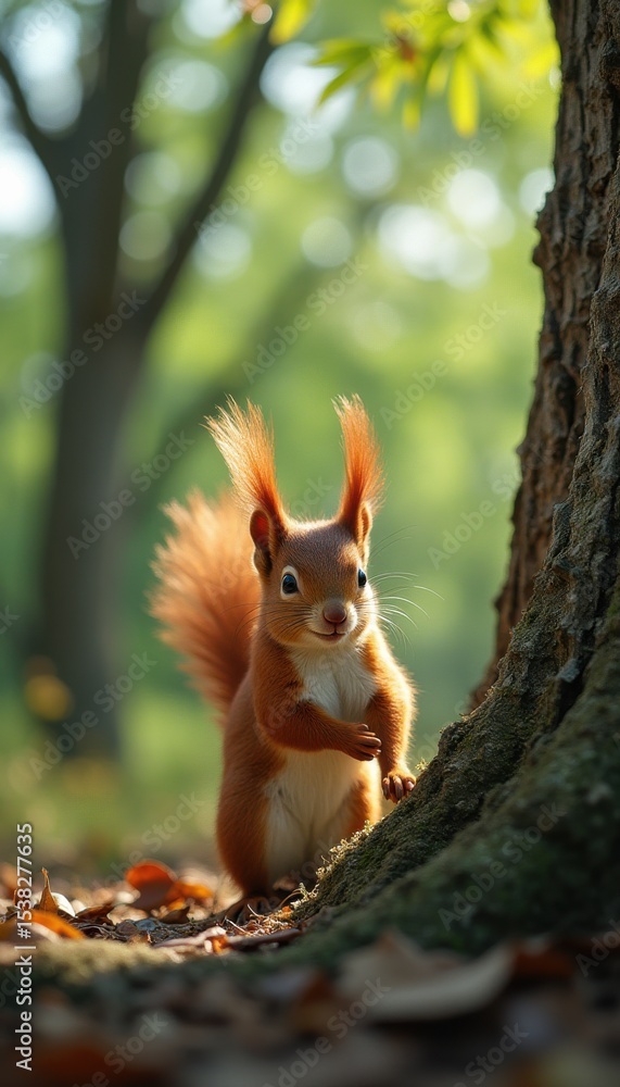 Aufkleber red squirrel standing on tree branch in forest during daytime