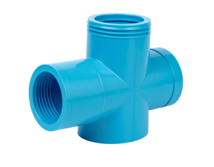 A light blue PVC male threaded adapter fitting, with visible threading at the top Isolated on Transparent or White Background