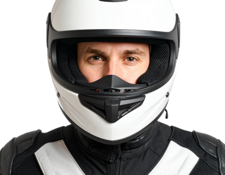 Motorcycle rider in protective gear and helmet.