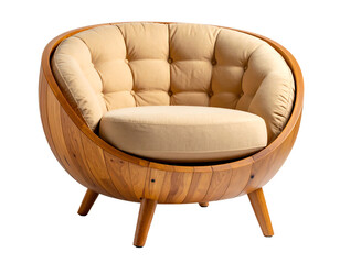 Stylish round chair with wooden frame.
