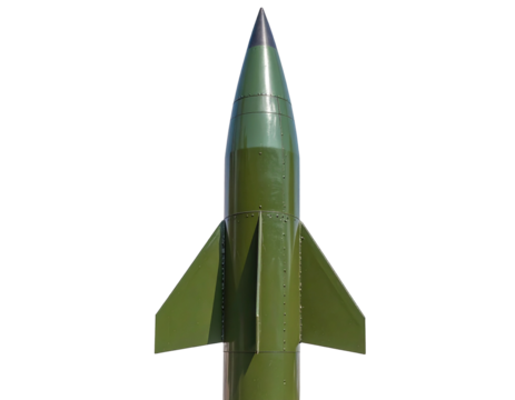 Close-up of missile pointed tip and control fins, representing precision Isolated on Transparent or White Background