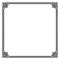 Elegant Ornamental Frame: A refined, symmetrical frame featuring delicate corner flourishes, designed for adding a touch of elegance to various visual projects.