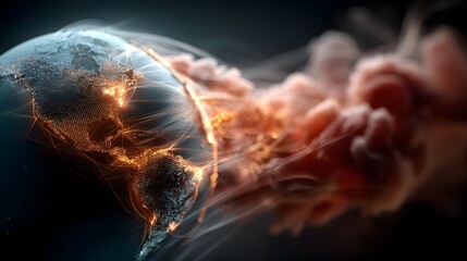 An abstract dynamic depiction of planet Earth glowing with energy power and light symbolizing the transformation and growth of our interconnected world