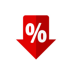 price drop label with arrow and percent sign – vector icon